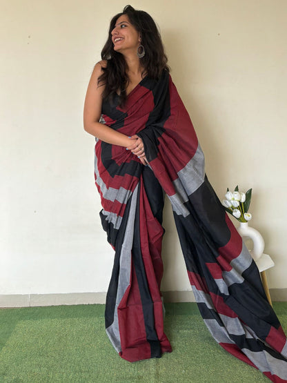 Khadi Cotton Saree With Blouse piece