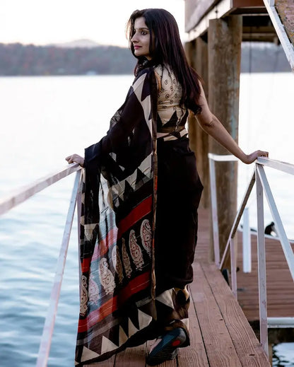 Bagru Prime Maheshwari Silk Saree with Blouse