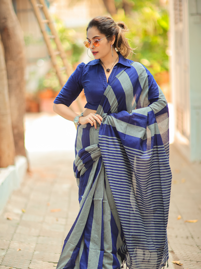 Office Wear Khadi Cotton Saree With Blouse