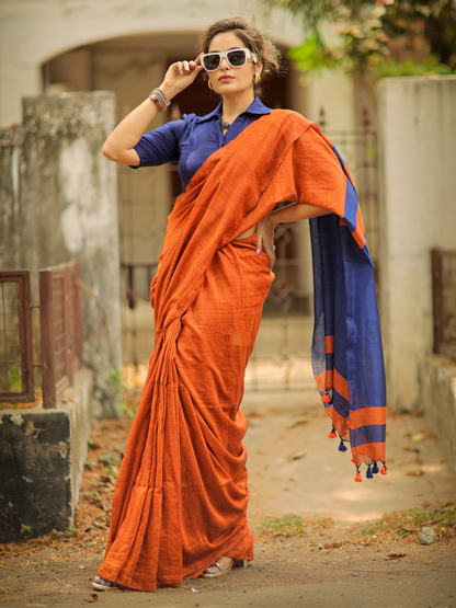 Festival Wear Khadi Cotton Saree With Blouse