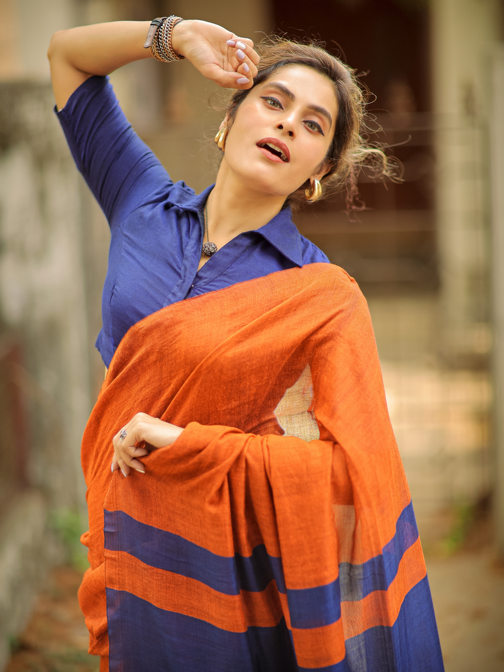 Festival Wear Khadi Cotton Saree With Blouse