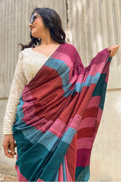 Handloom khadi cotton saree with blouse