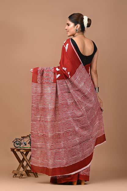 Printed Cotton Mulmul Saree With Blouse