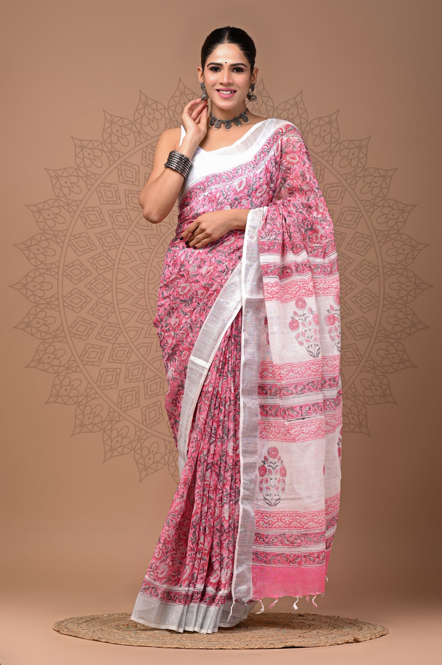 Printed Linen Saree for Party Wear