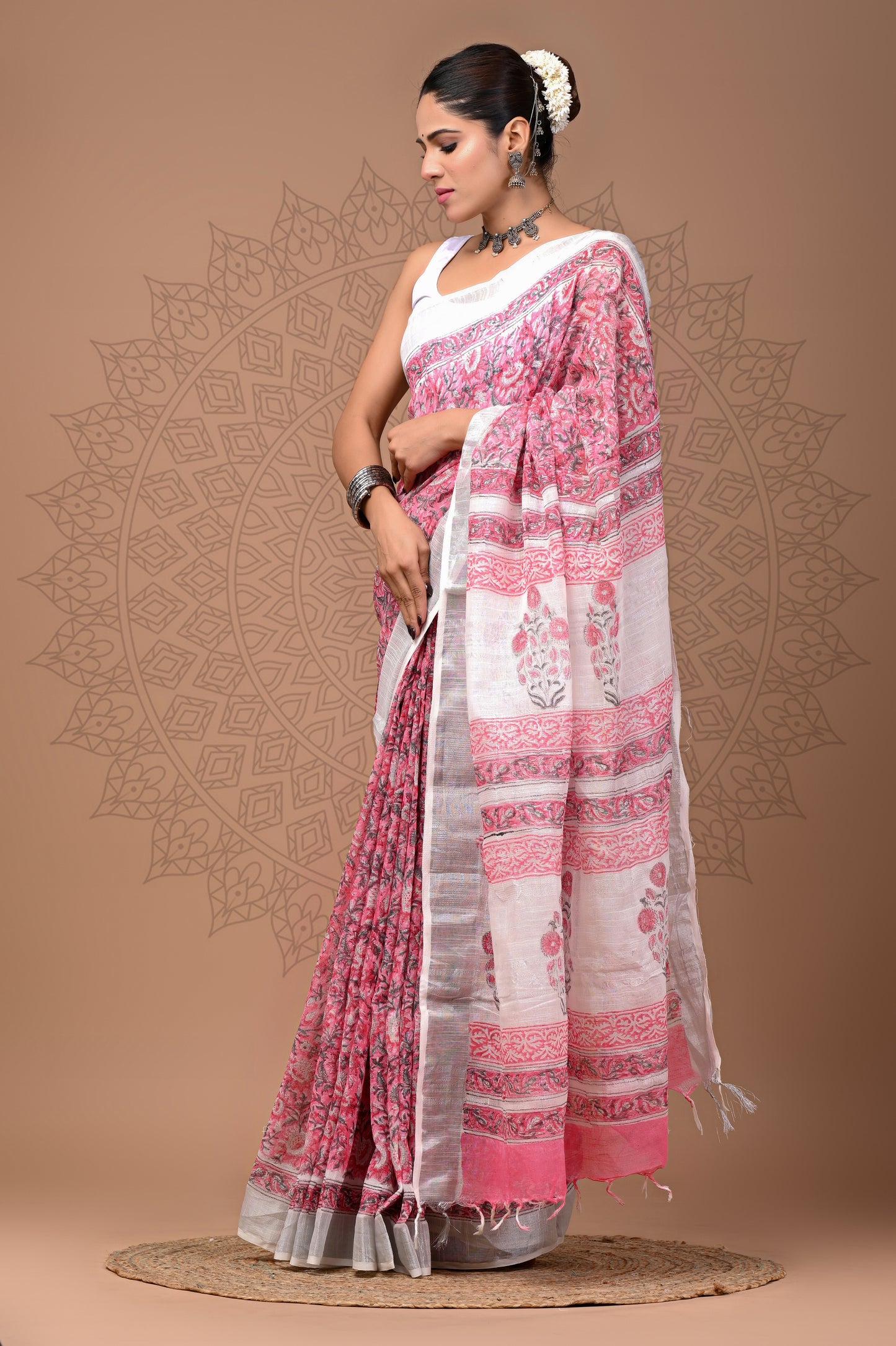 Printed Linen Saree for Party Wear
