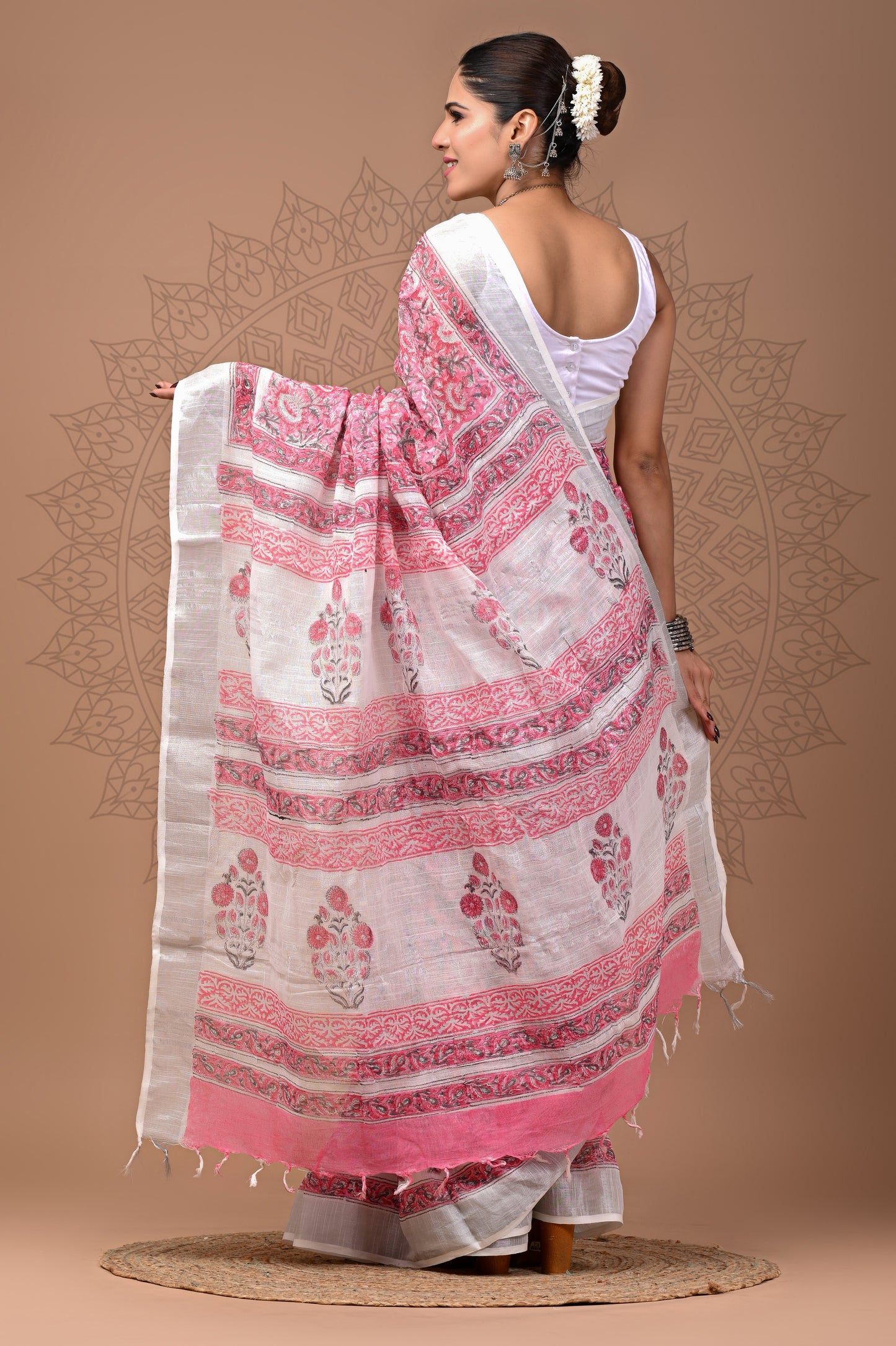 Printed Linen Saree for Party Wear
