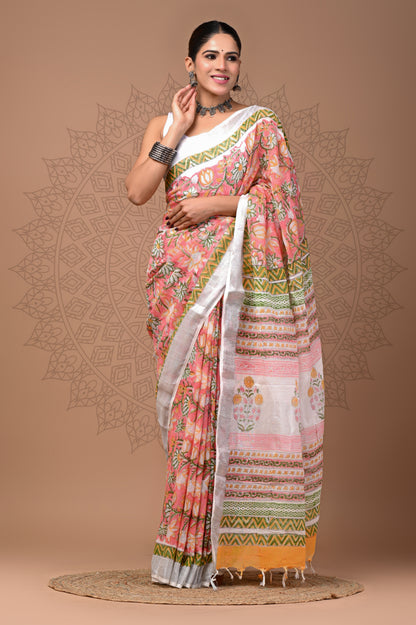 Summer Wear Linen Saree With Blouse