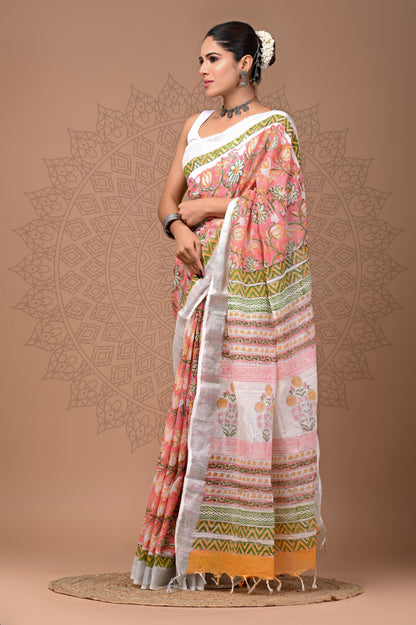 Summer Wear Linen Saree With Blouse