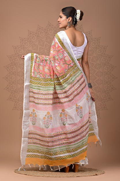 Summer Wear Linen Saree With Blouse