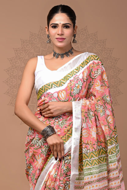 Summer Wear Linen Saree With Blouse