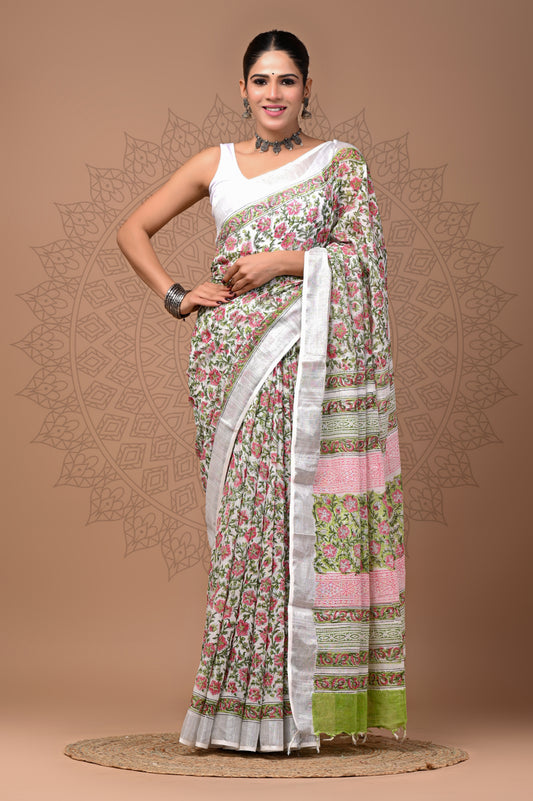 Party Wear Linen Saree With Blouse