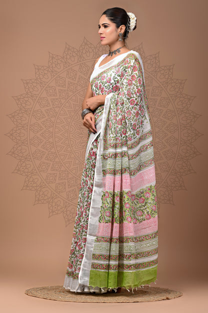 Party Wear Linen Saree With Blouse