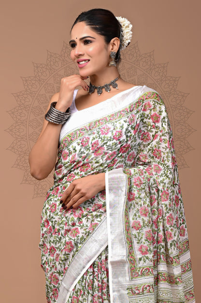 Party Wear Linen Saree With Blouse