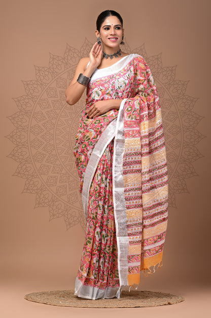 Festival Wear Linen Saree With Blouse
