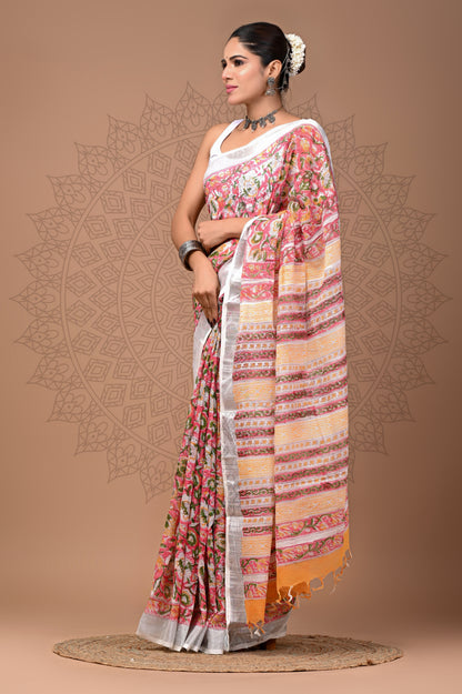 Festival Wear Linen Saree With Blouse