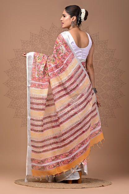 Festival Wear Linen Saree With Blouse