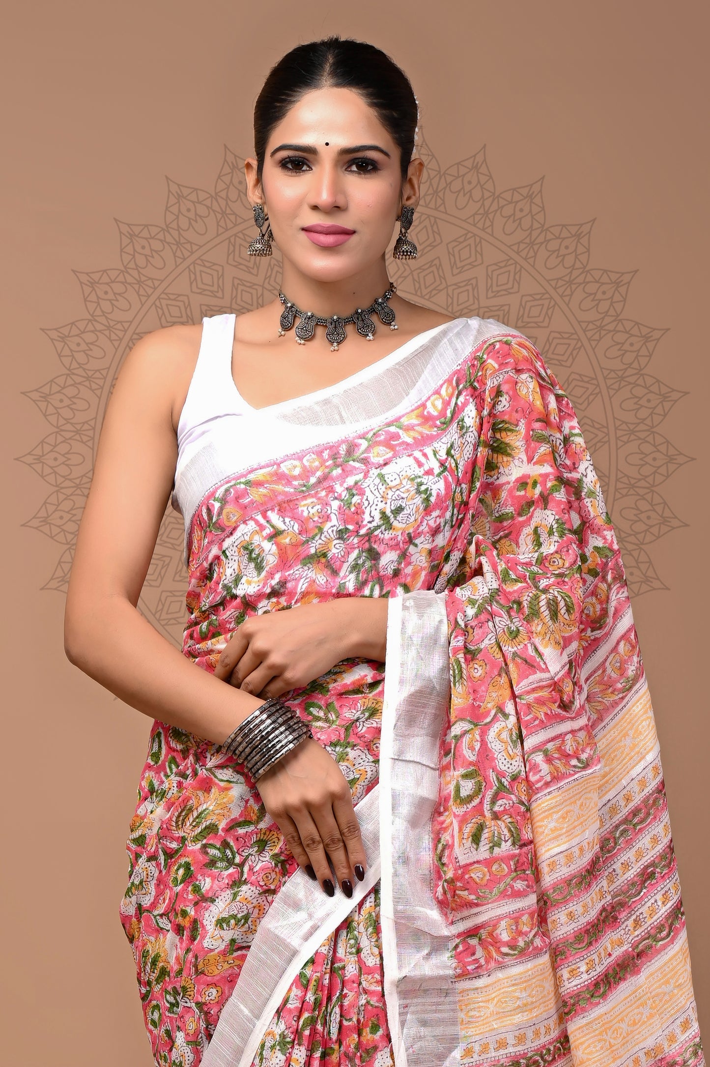 Festival Wear Linen Saree With Blouse