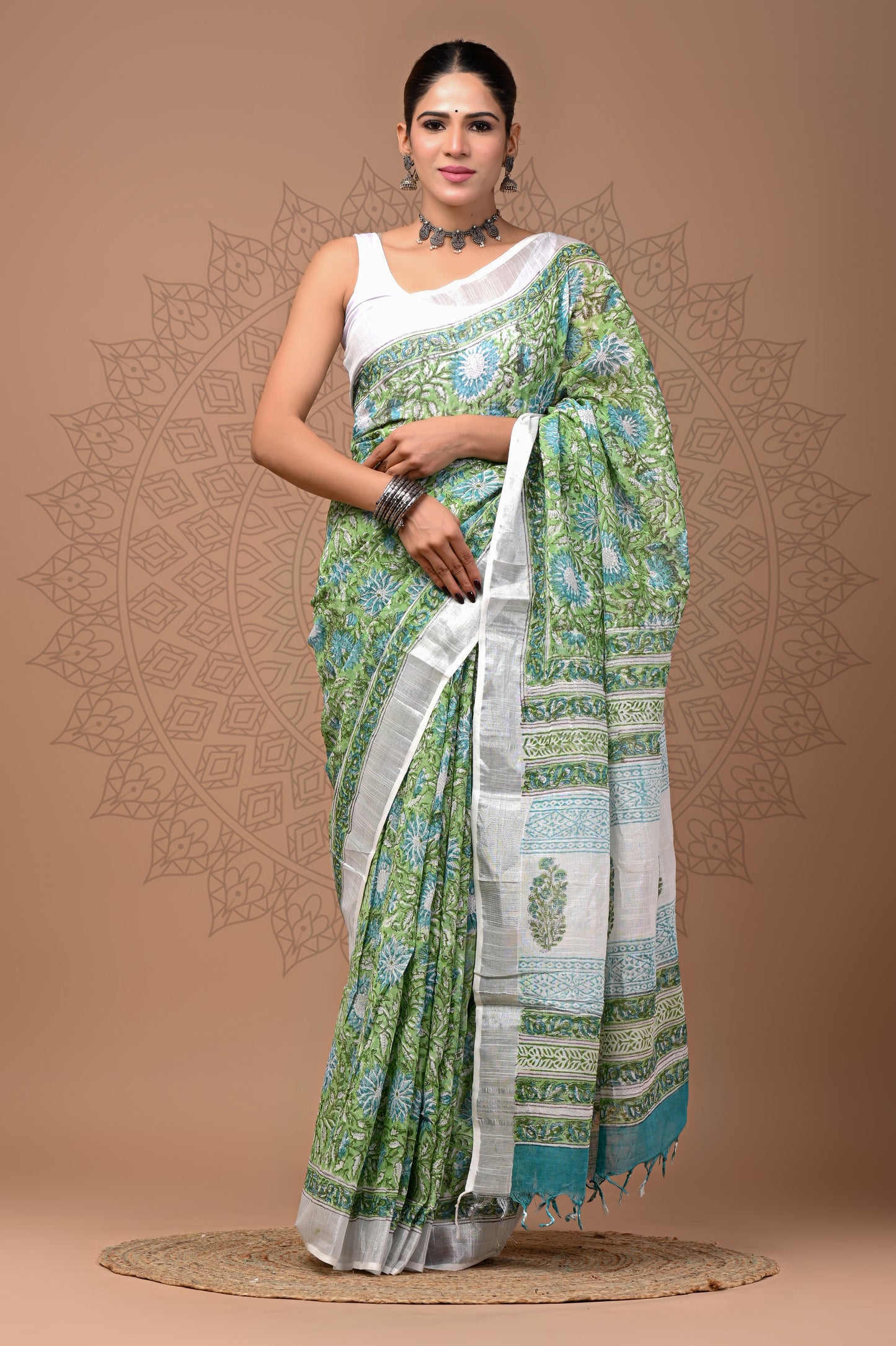 Printed Linen saree With Blouse