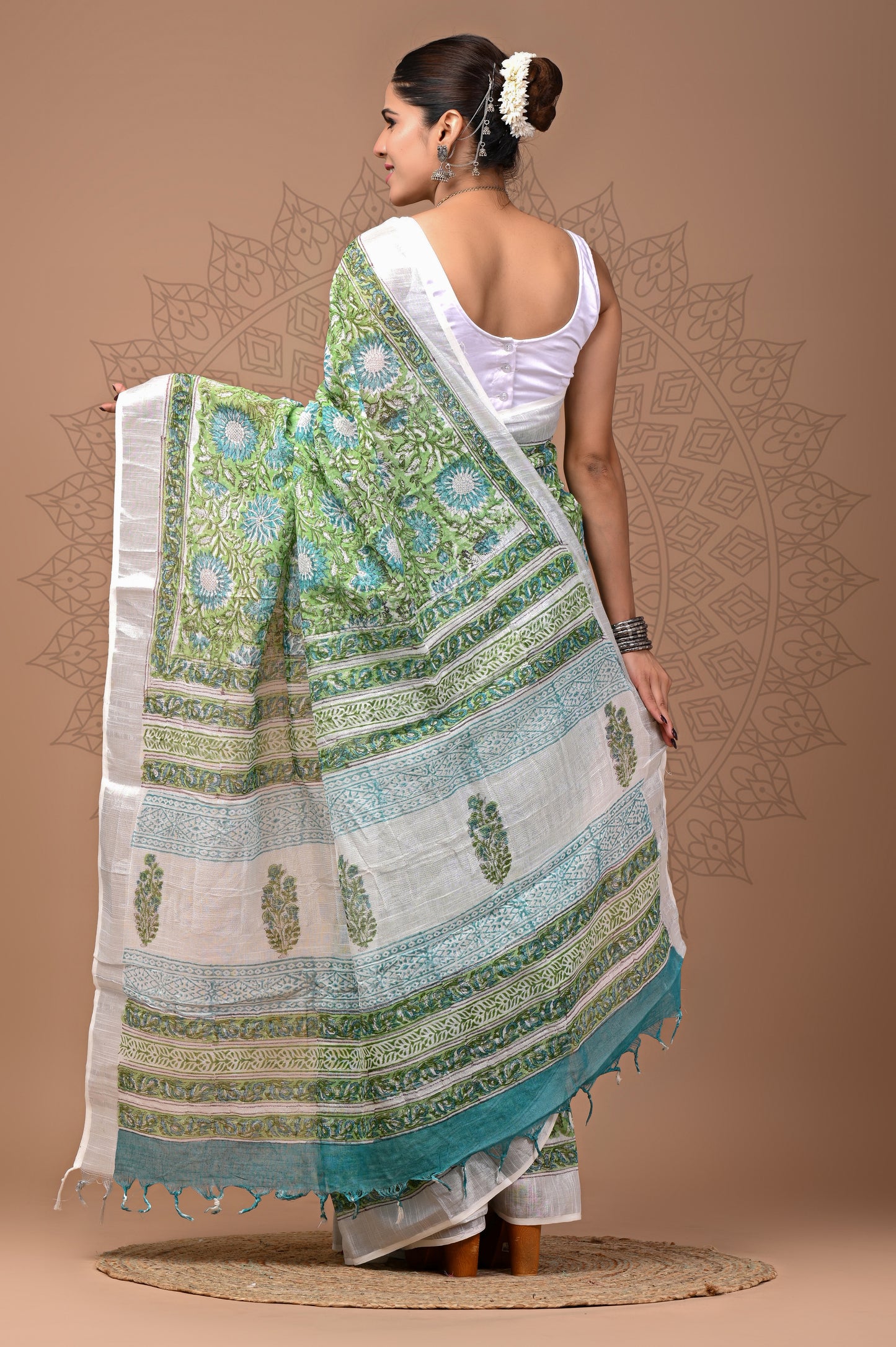 Printed Linen saree With Blouse