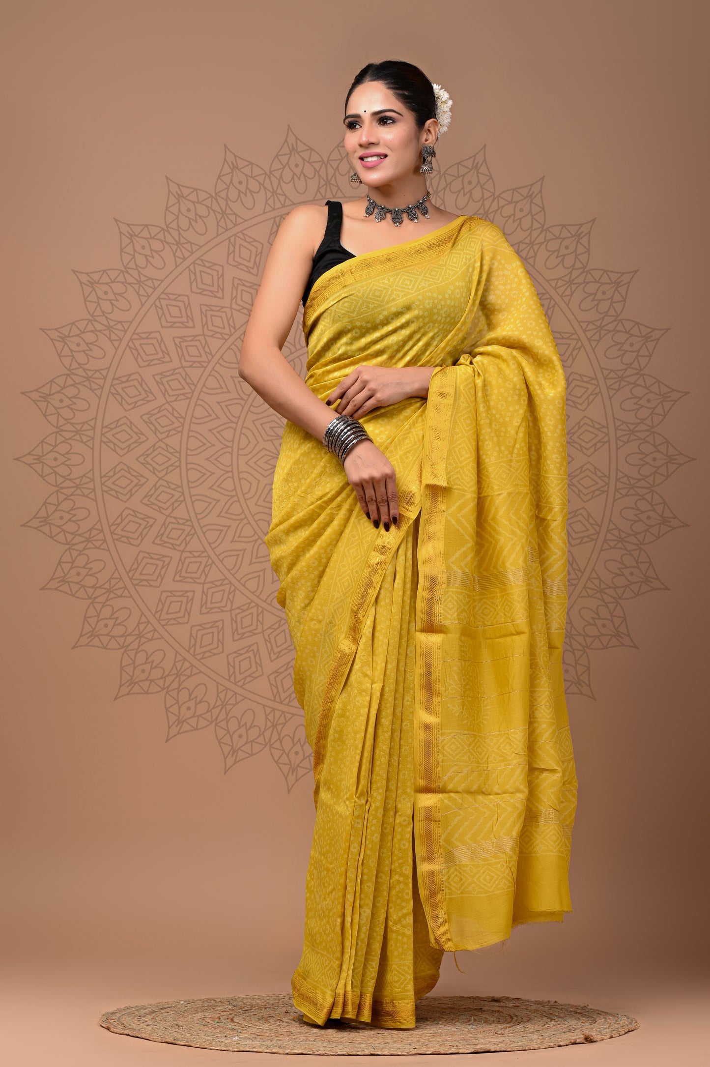 Printed Maheshwari Silk Saree With Blouse