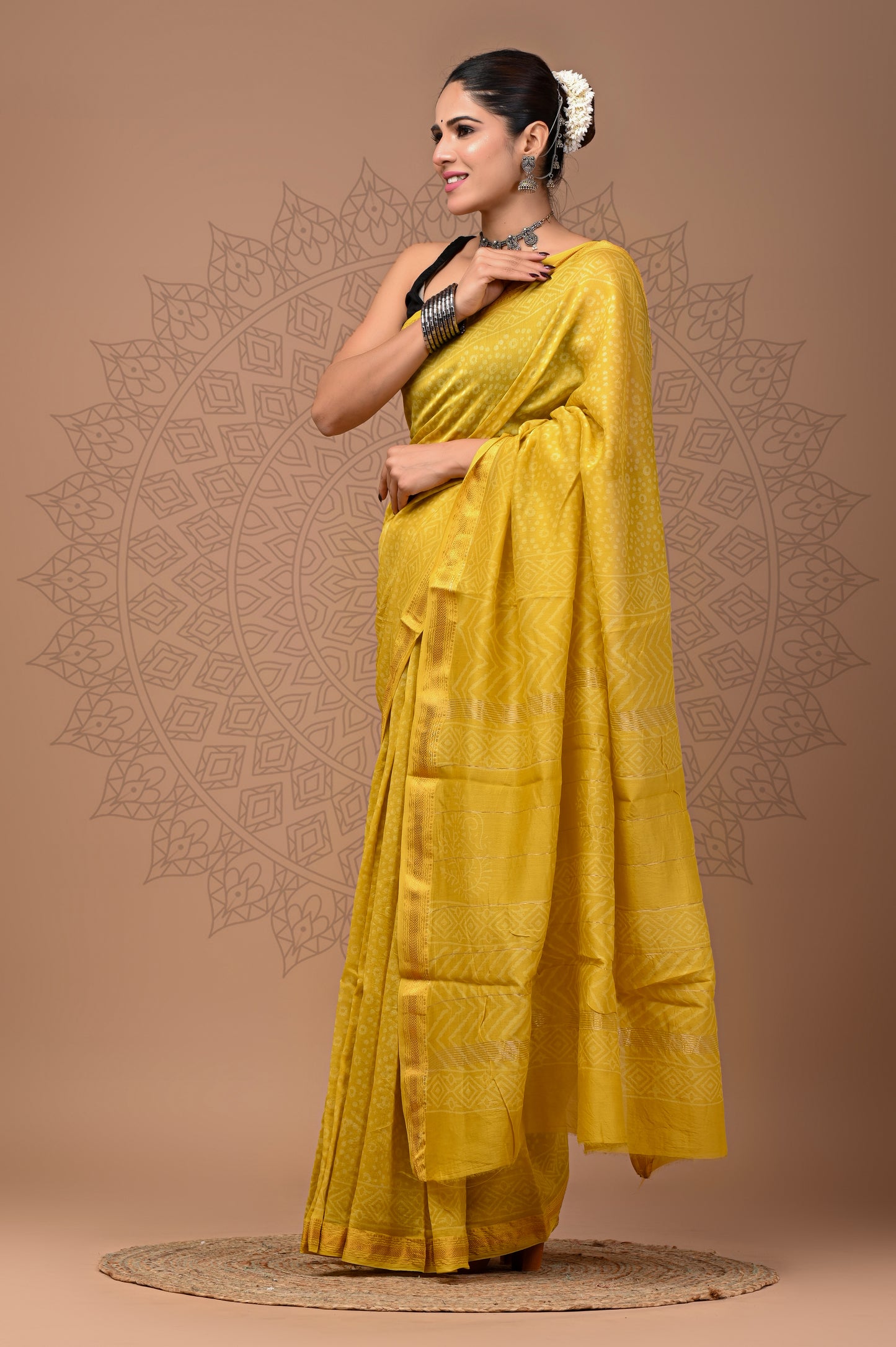 Printed Maheshwari Silk Saree With Blouse