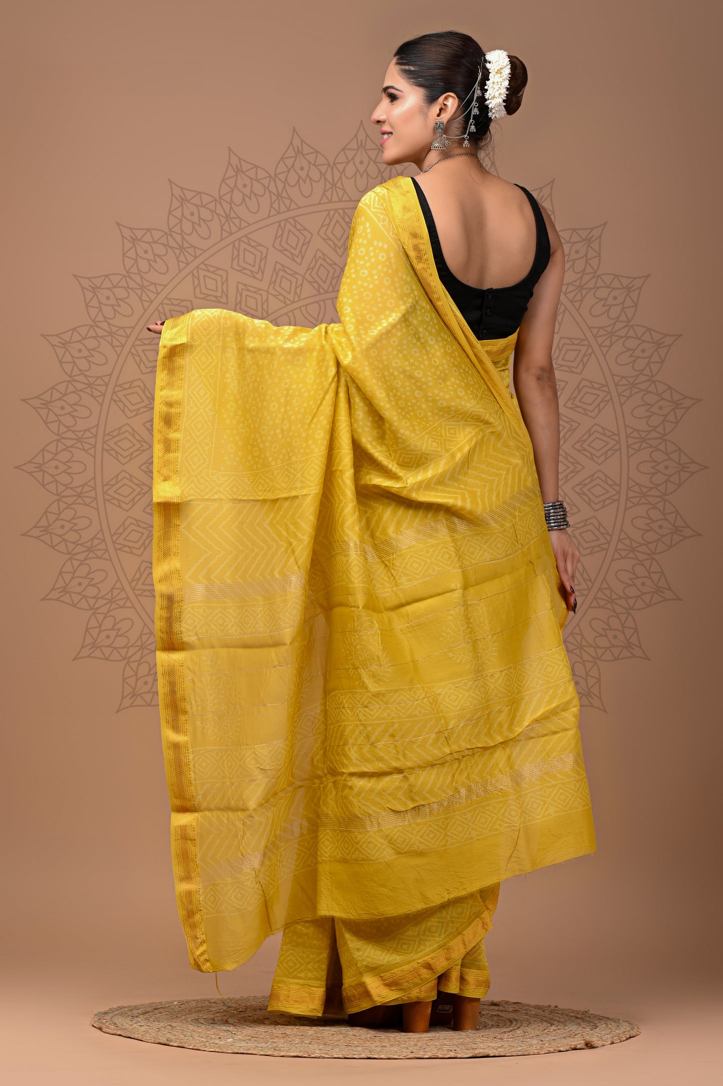 Printed Maheshwari Silk Saree With Blouse