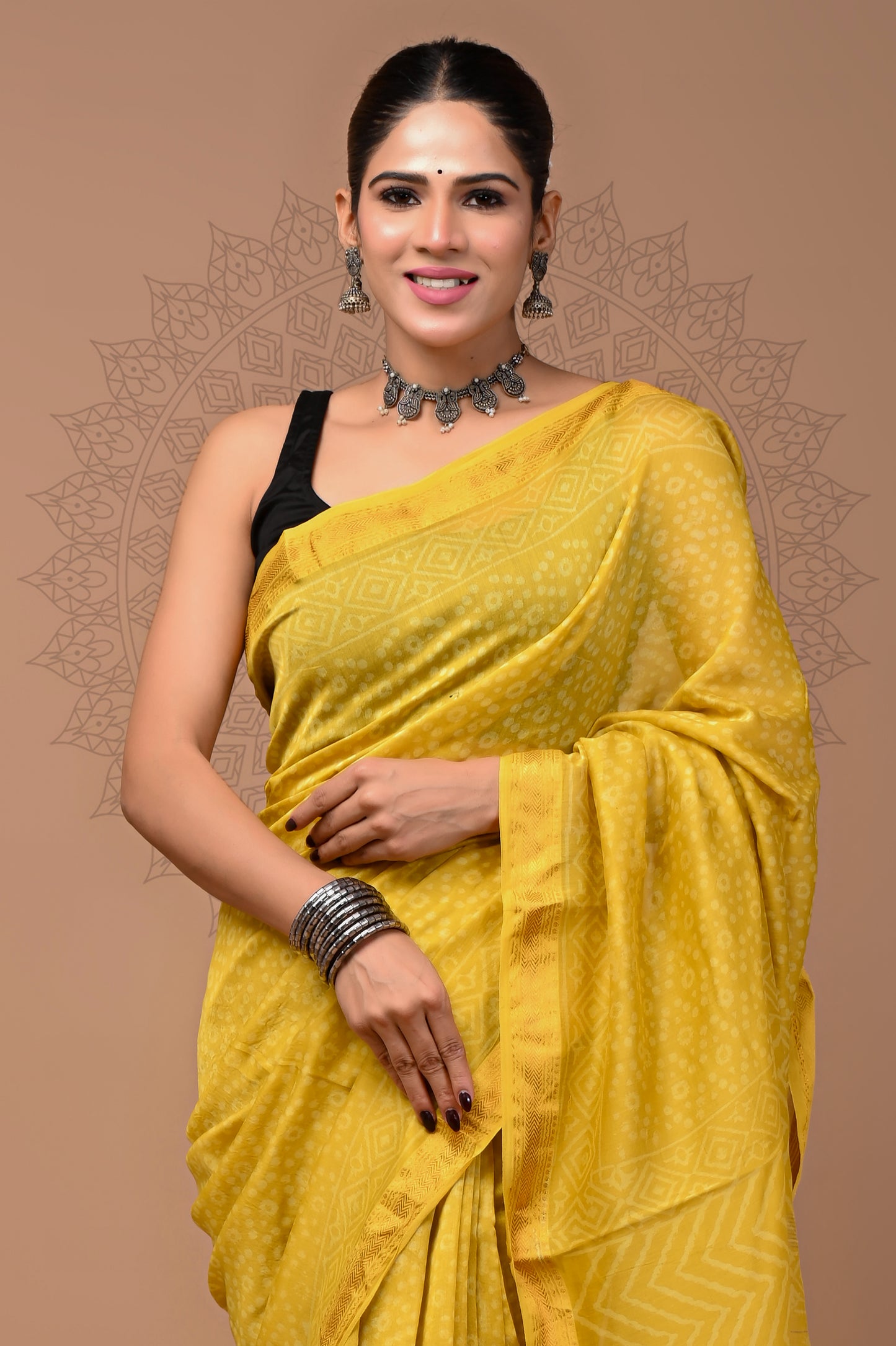 Printed Maheshwari Silk Saree With Blouse