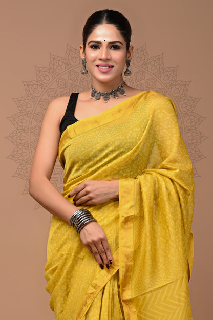 Printed Maheshwari Silk Saree With Blouse