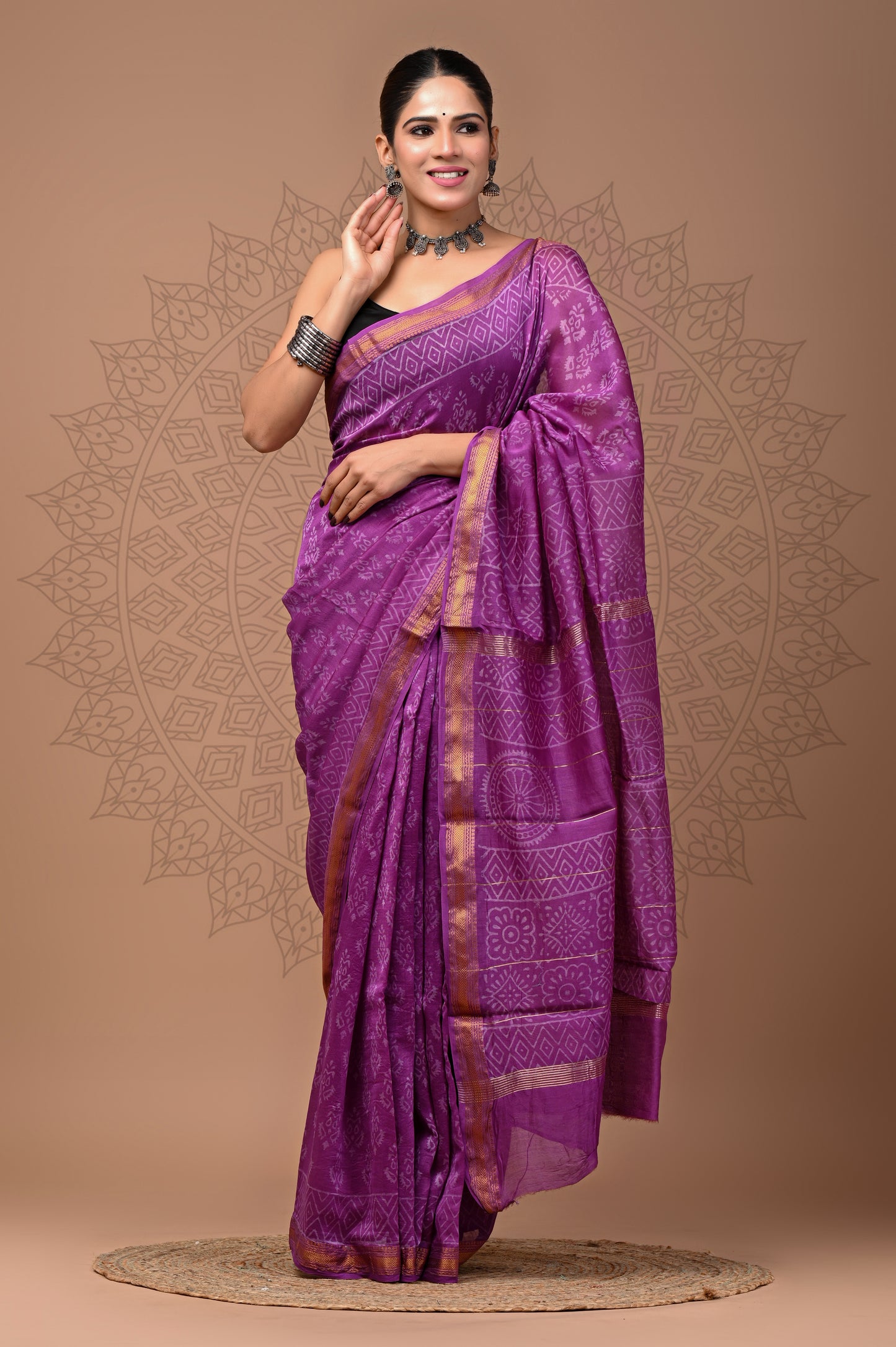 Party Wear Maheshwari Silk Saree With Blouse