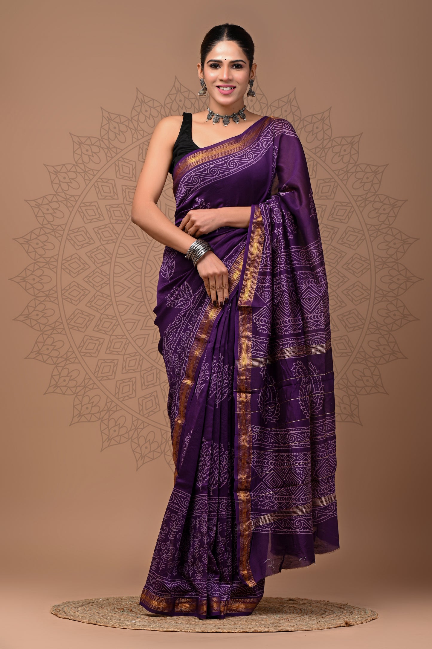 Printed Maheshwari Silk Saree With Blouse