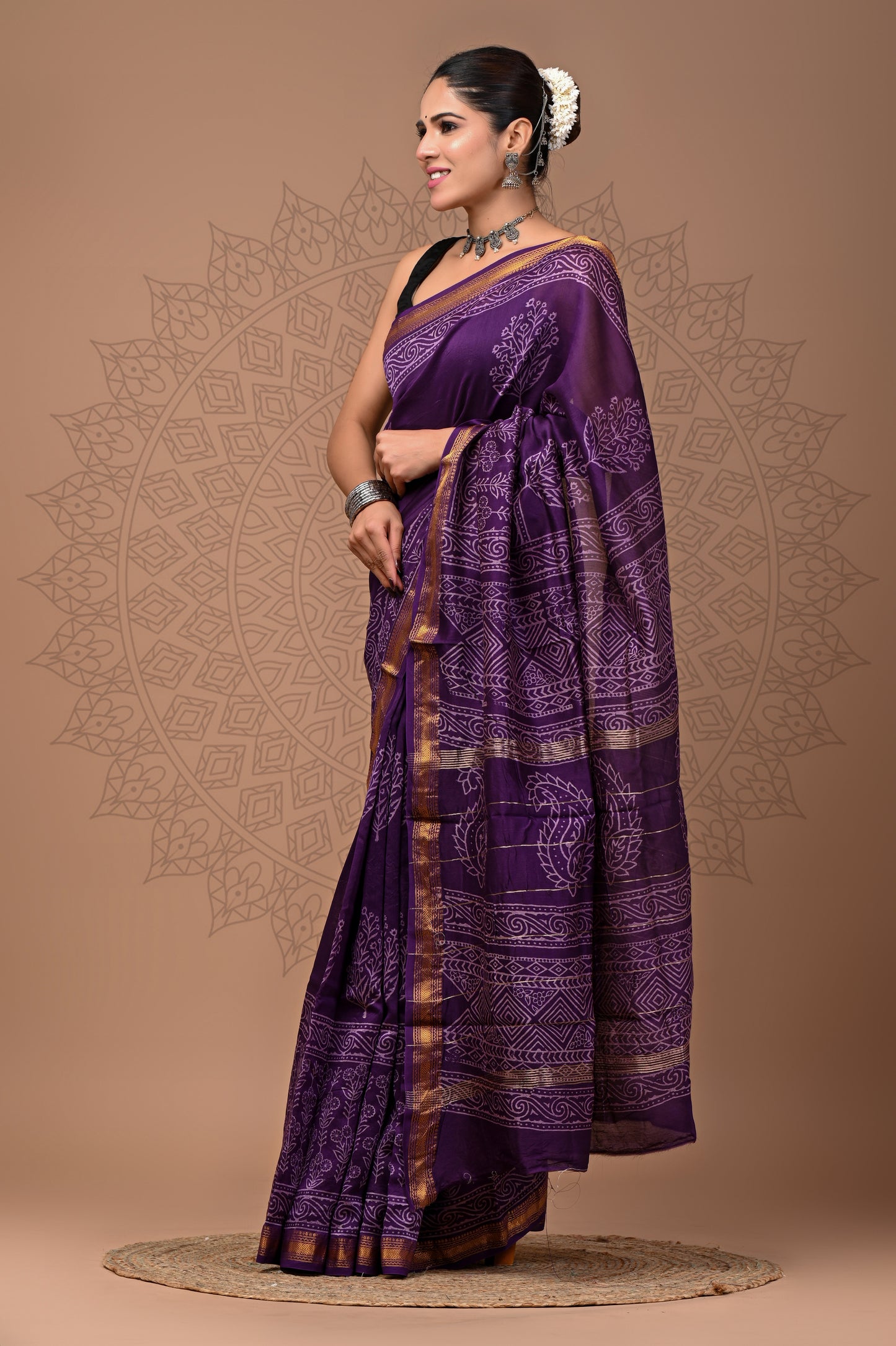 Printed Maheshwari Silk Saree With Blouse
