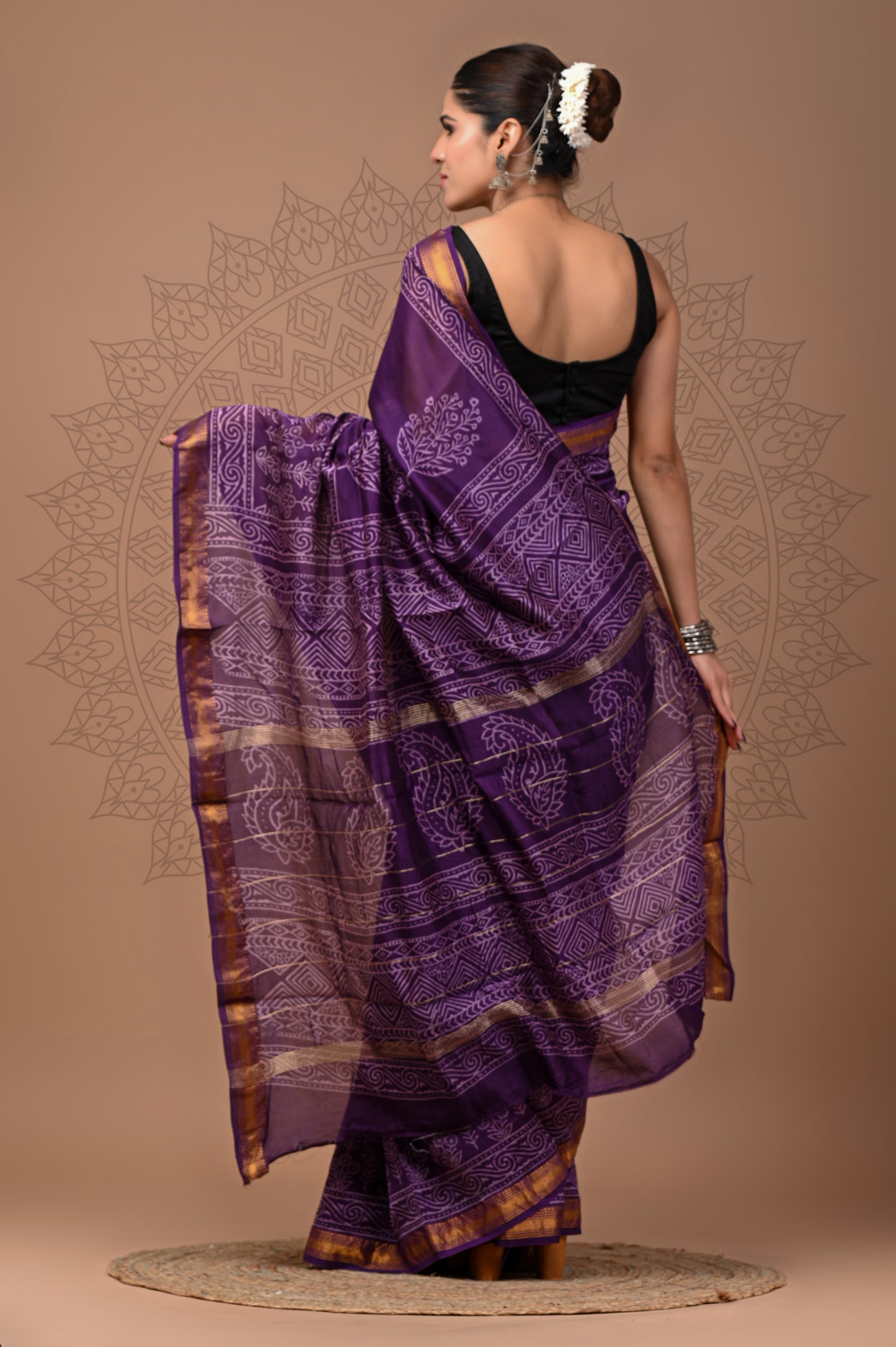 Printed Maheshwari Silk Saree With Blouse