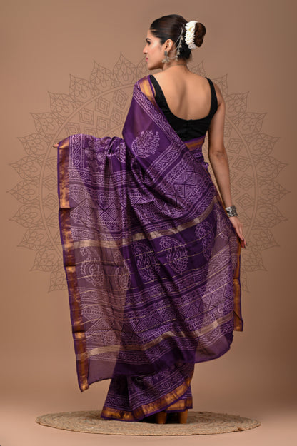 Printed Maheshwari Silk Saree With Blouse
