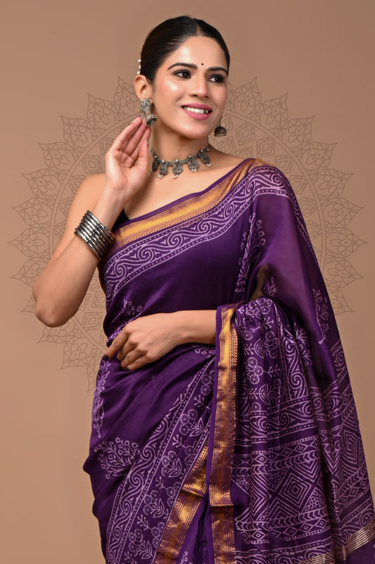 Printed Maheshwari Silk Saree With Blouse