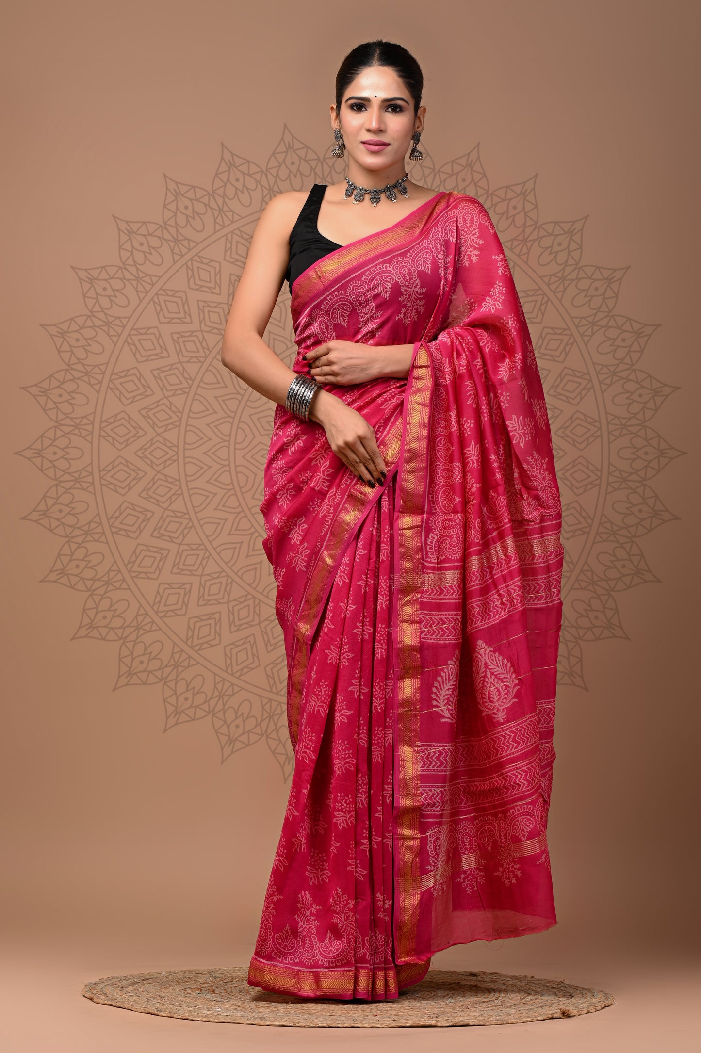 Printed Maheshwari silk saree With Blouse