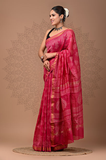 Printed Maheshwari silk saree With Blouse