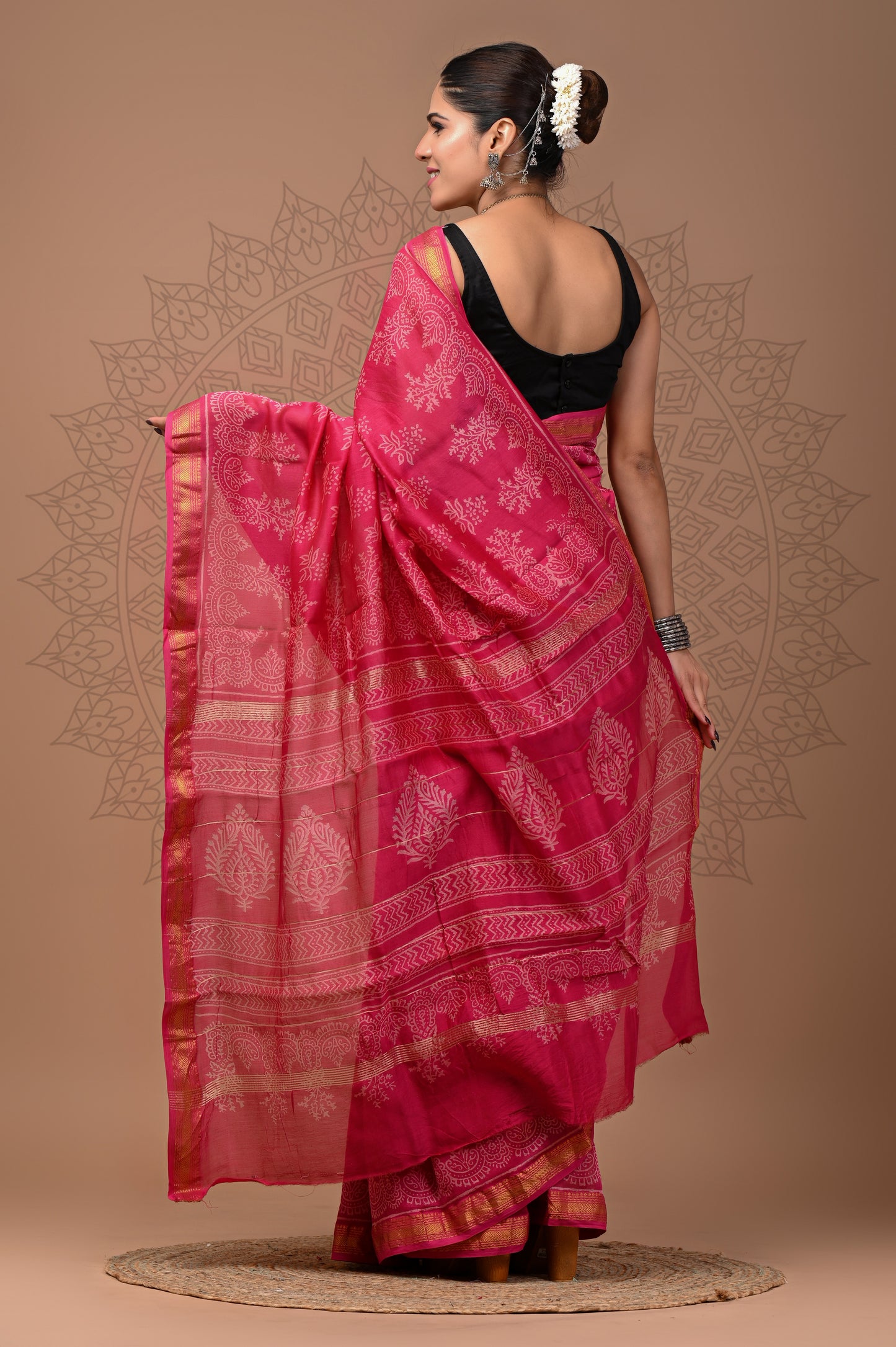 Printed Maheshwari silk saree With Blouse