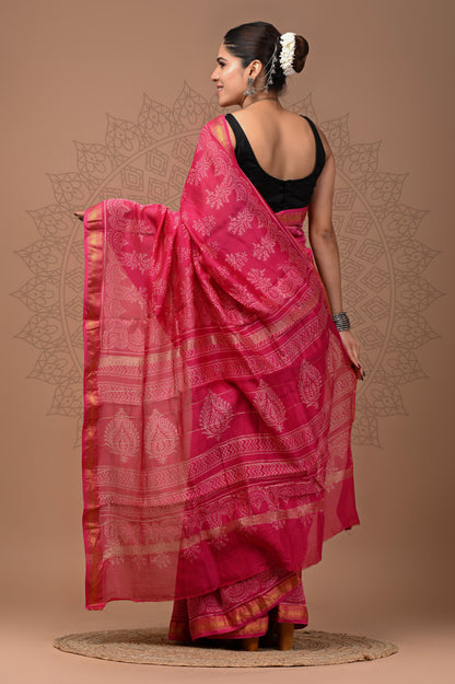 Printed Maheshwari silk saree With Blouse