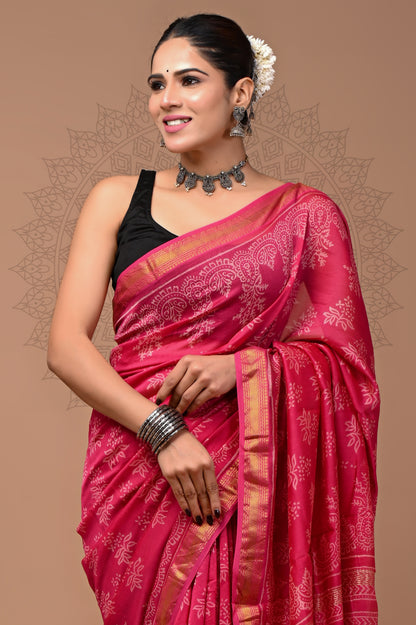 Printed Maheshwari silk saree With Blouse