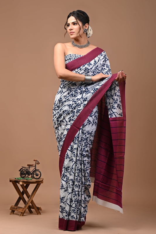 Office Wear Cotton Mulmul Saree With Blouse