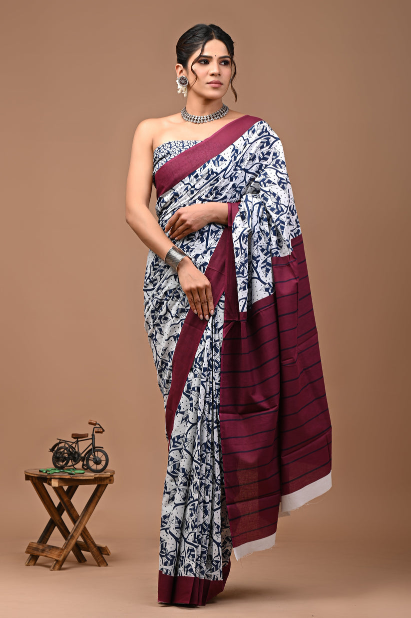 Office Wear Cotton Mulmul Saree With Blouse