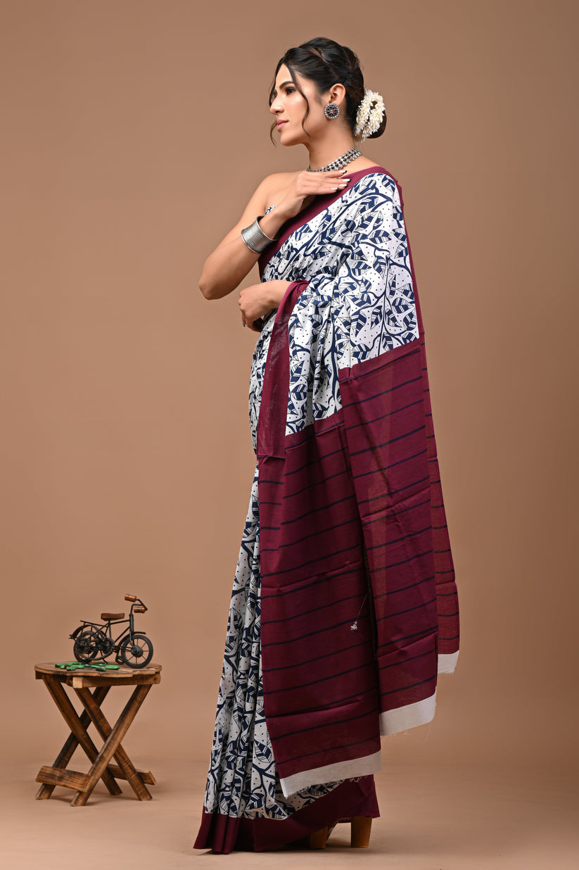 Office Wear Cotton Mulmul Saree With Blouse