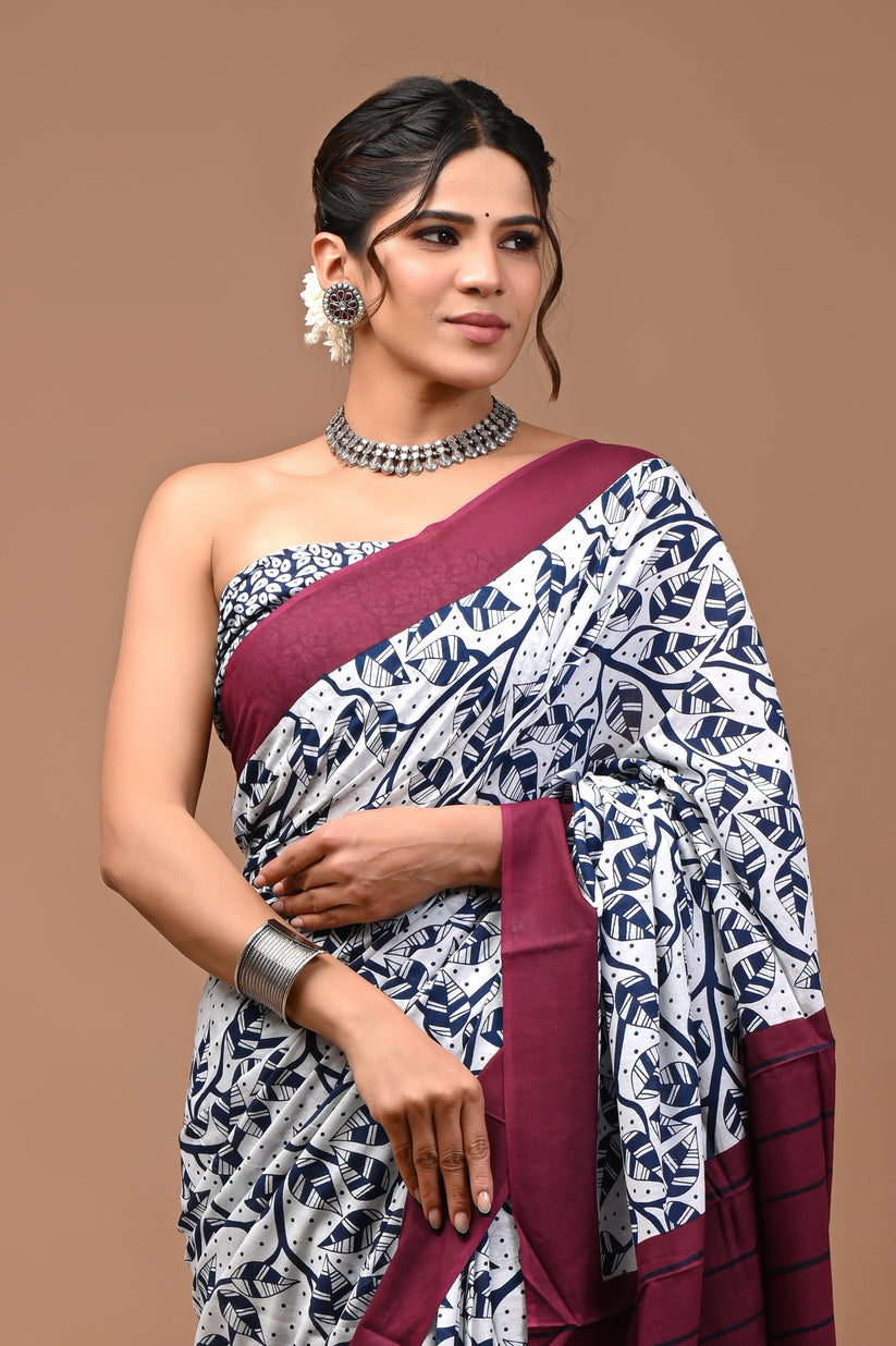 Office Wear Cotton Mulmul Saree With Blouse