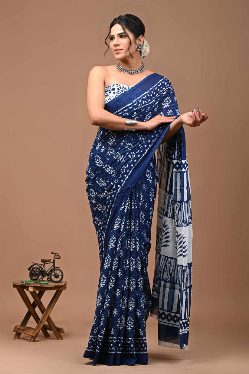 Festival Wear Cotton Saree With Blouse