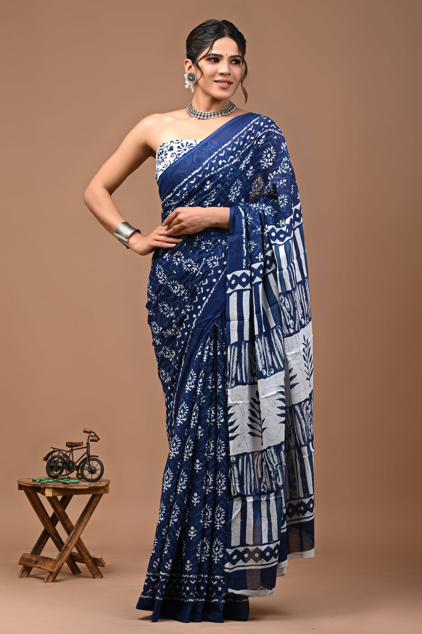 Festival Wear Cotton Saree With Blouse