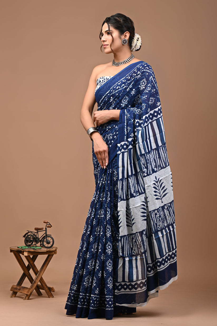 Festival Wear Cotton Saree With Blouse