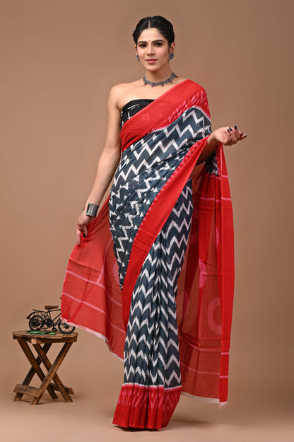 Party Wear Cotton Mulmul Saree With Blouse