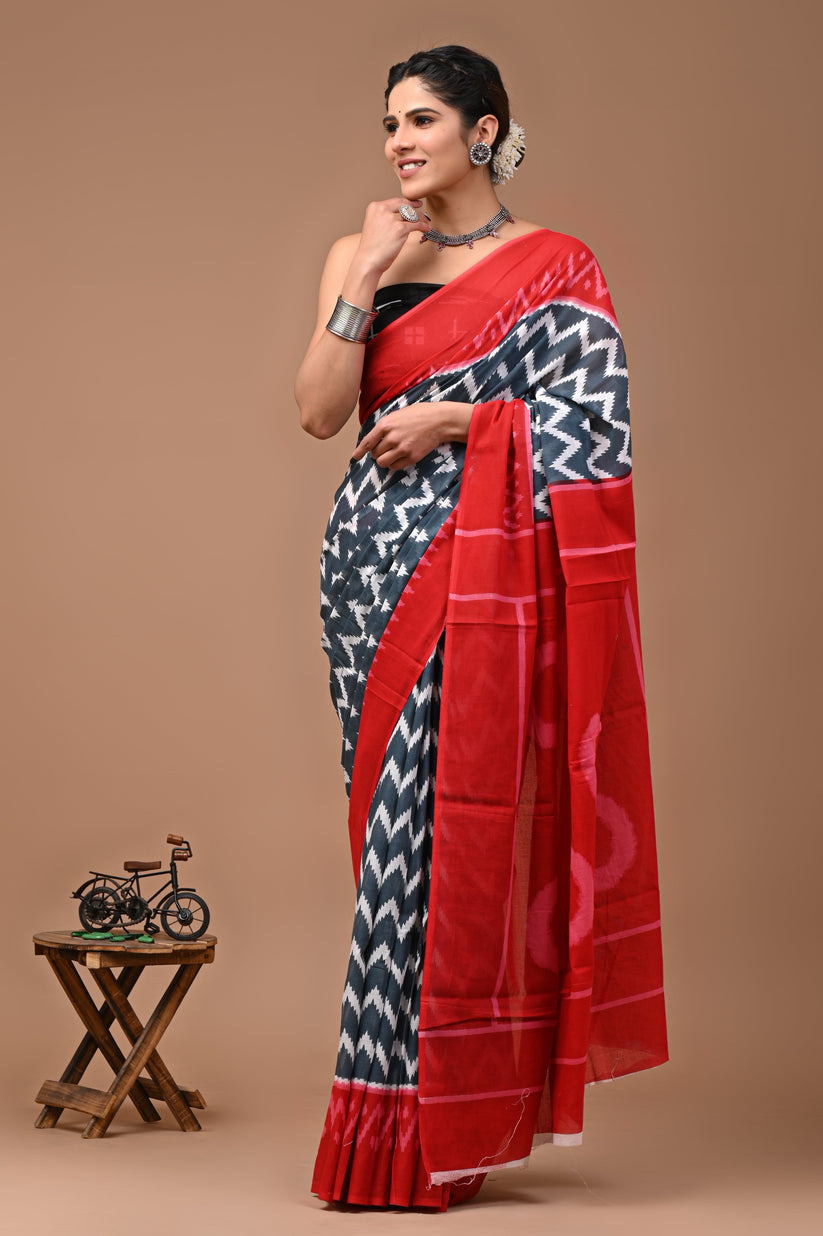 Party Wear Cotton Mulmul Saree With Blouse