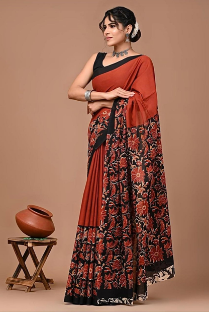 Red Love Pure Cotton Mulmul Saree with Blouse
