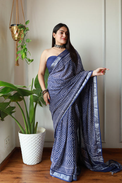 Party Wear Linen Saree With Blouse